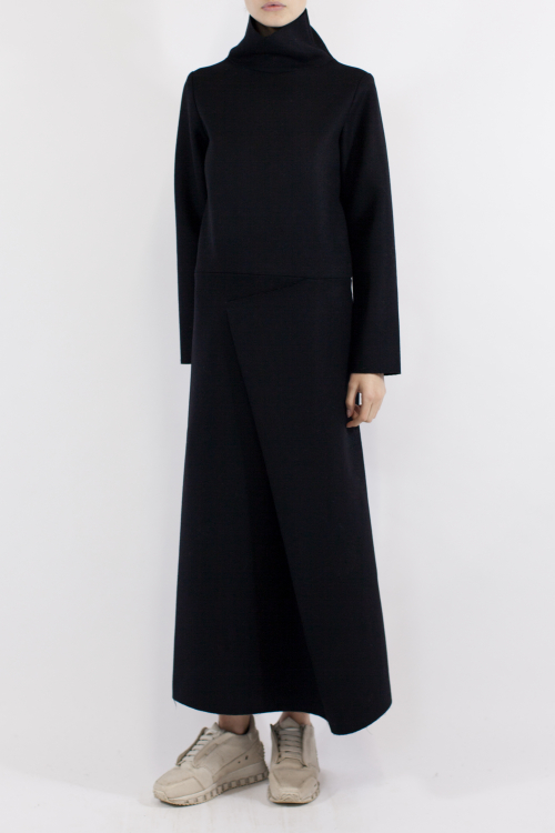 Charlie May Black Wool Cowl Neck Dress