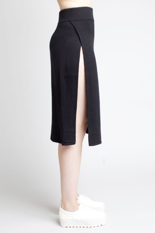 Charlie May black knit split skirt