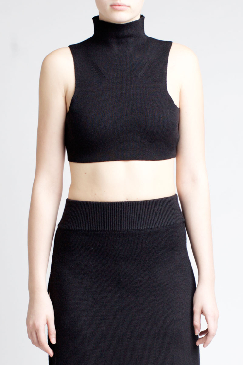 Charlie May black crop polo top