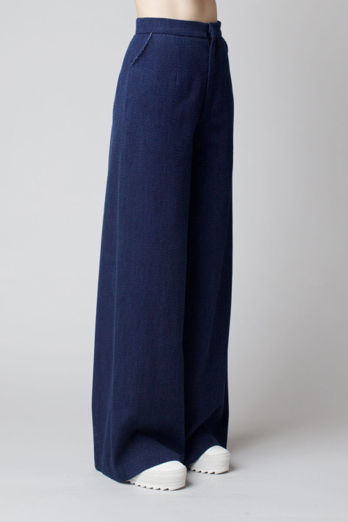 Charlie May Indigo Twill Wide Leg Trousers