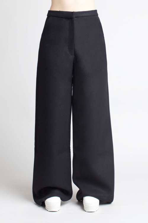 Charlie May black wool wide leg trouser